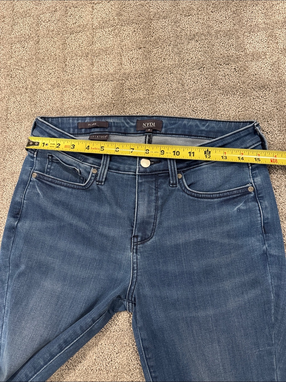 NYDJ Women's Blue Flare Jeans with Raw Hem - Picture 4 of 5